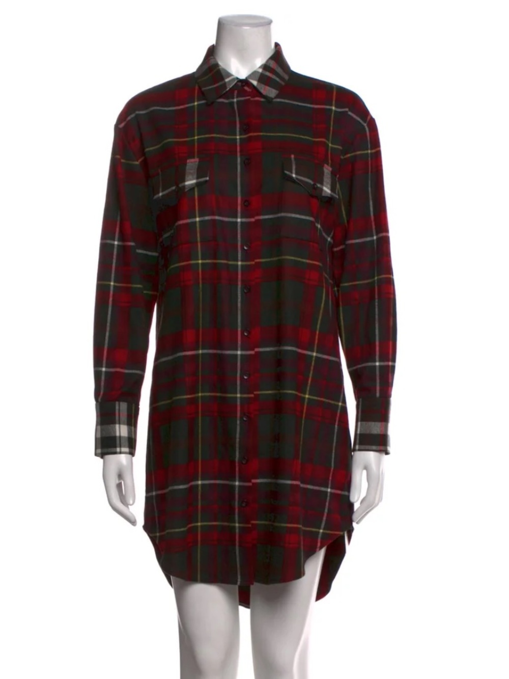 Alice + Olivia Red black white  Plaid Longline Button-Down Shirt Dress